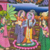 Pintura Rajasthani em seda design de cenário com Krishna e Radha na obra