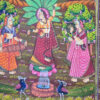 Pintura Rajasthani em seda design de cenário com Krishna e Radha na obra