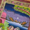 Pintura Rajasthani em seda design de cenário com Krishna e Radha na obra