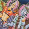 Pintura Rajasthani em seda design de cenário com Krishna e Radha na obra
