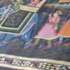 Pintura Rajasthani em seda design de grupo de viajantes com elefantes e cavalos