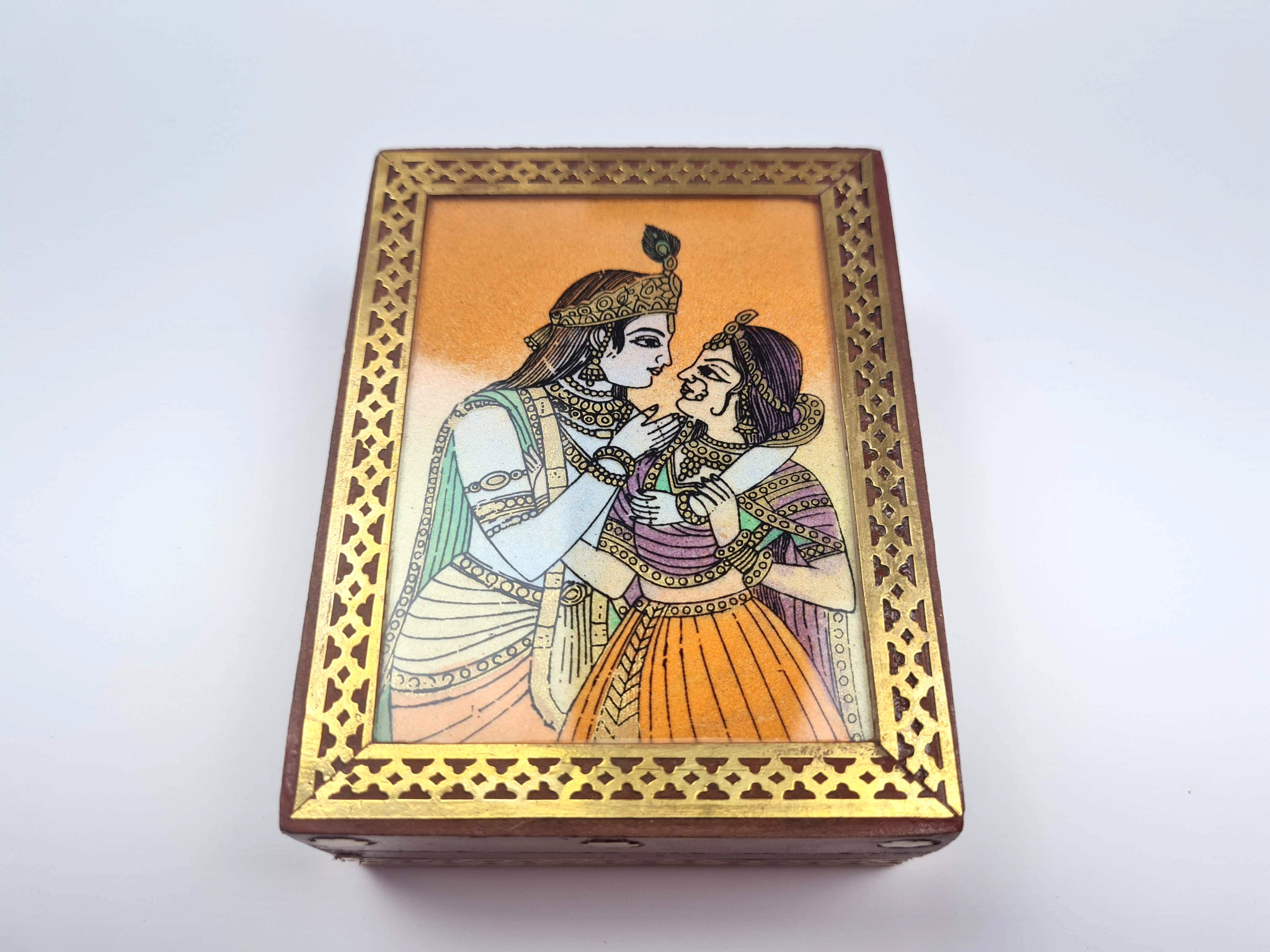 Caixa decorativa de Radha e Krishna