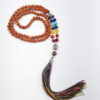Japamala de sementes de Rudraksha 6mm com os 7 chakras tassel longo