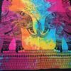 Colcha indiana com árvore da vida e elefantes estilizados super color