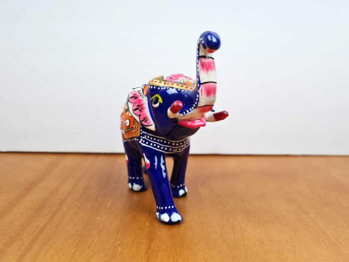Elefante de metal esmaltado laranja e color com técnica cloisonné P