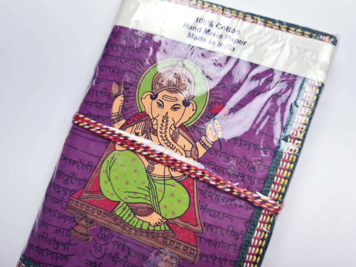 Caderno indiano artesanal estampa de Ganesha roxo M