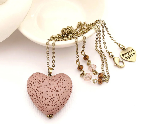 Colar Difusor Pessoal com Pedra Vulcânica Ouro Velho e Rosa