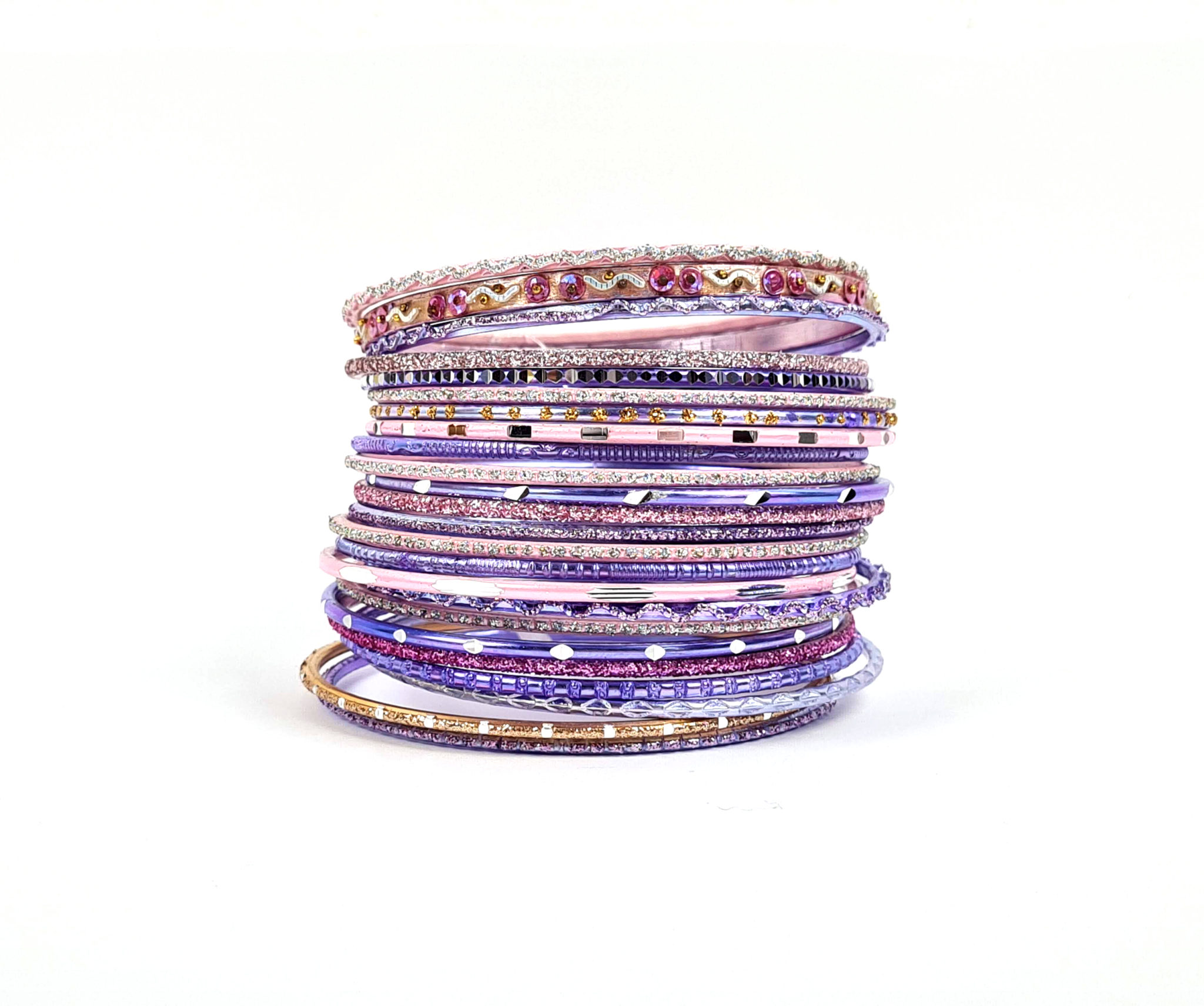 Conjunto de pulseiras indianas, lilás e rosa, 24 peças