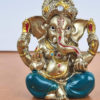 Estátua mini do Deus Ganesha dourado e verde 5cm