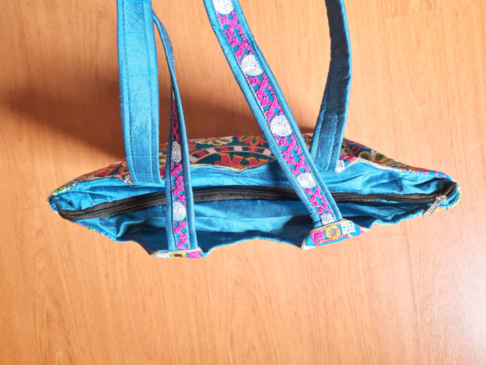 Bolsa indiana maxi de tecido com estampa de elefante e florais Azul