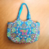 bolsa indiana estruturada, bordados de elefantes e florais azul