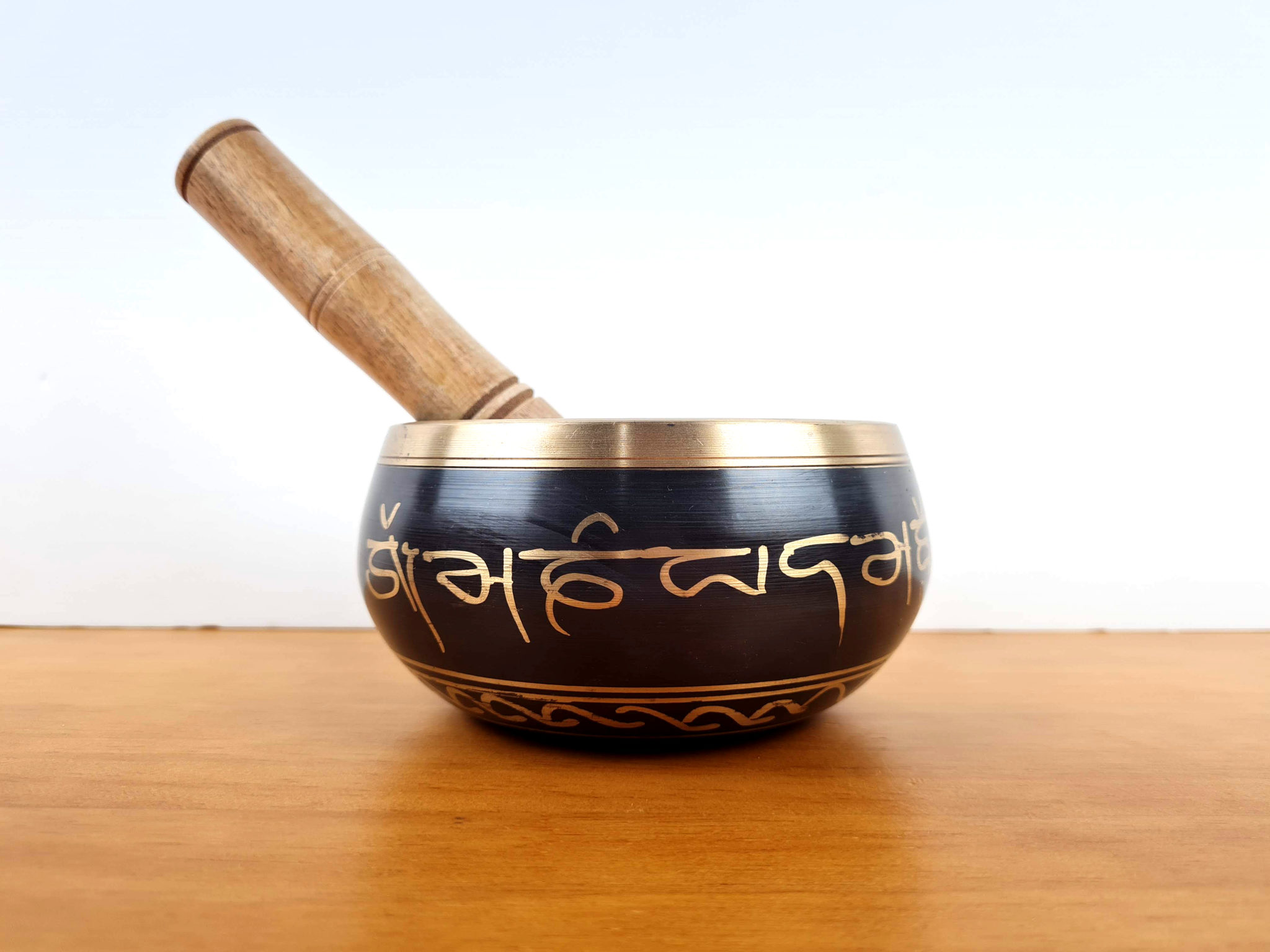 tigela tibetana 12cm preto e dourado
