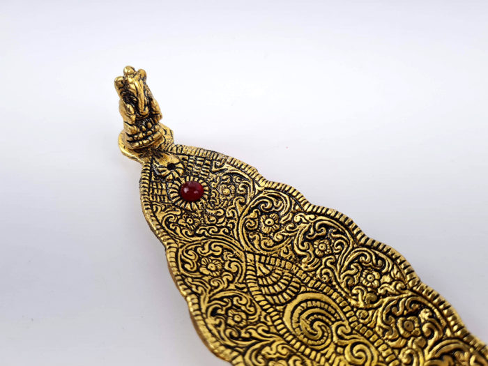 Incensário indiano dourado folha com Ganesha