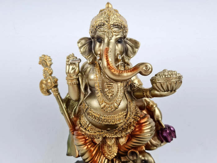 Estátua de Deus Ganesha em pé dourado e color 20cm