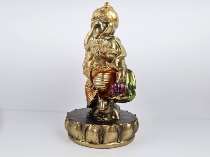 Estátua de Deus Ganesha em pé dourado e color 20cm
