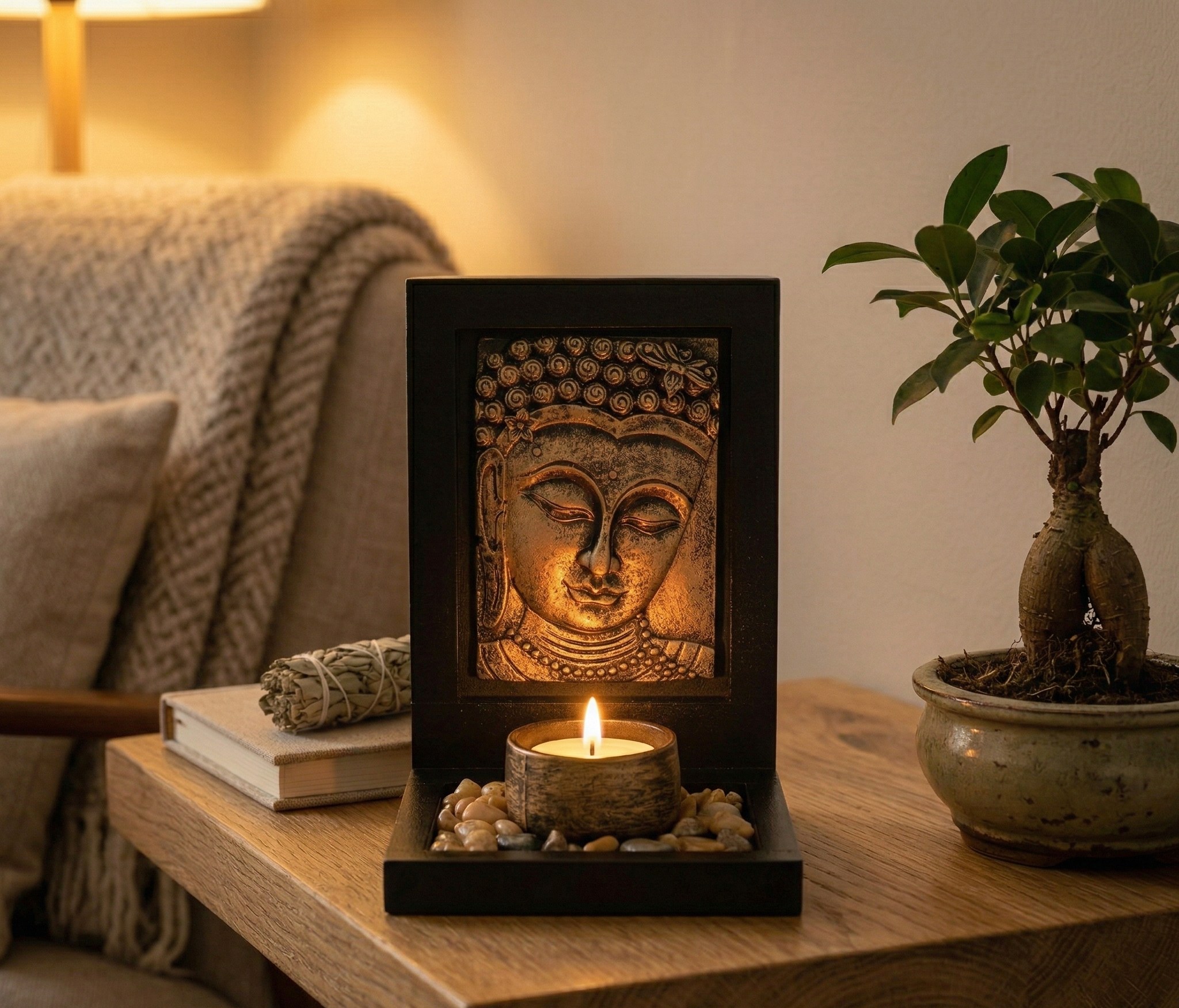 Porta velas de Buda pra iluminar 15cm