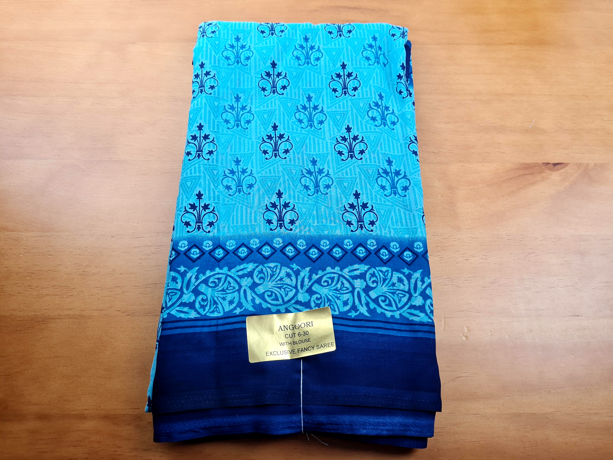 saree indiano estampado azul com marinho em viscose