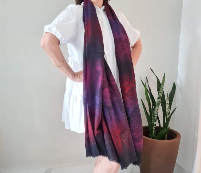 Pashimina indiana de cashmere 4 cores com estampa floral