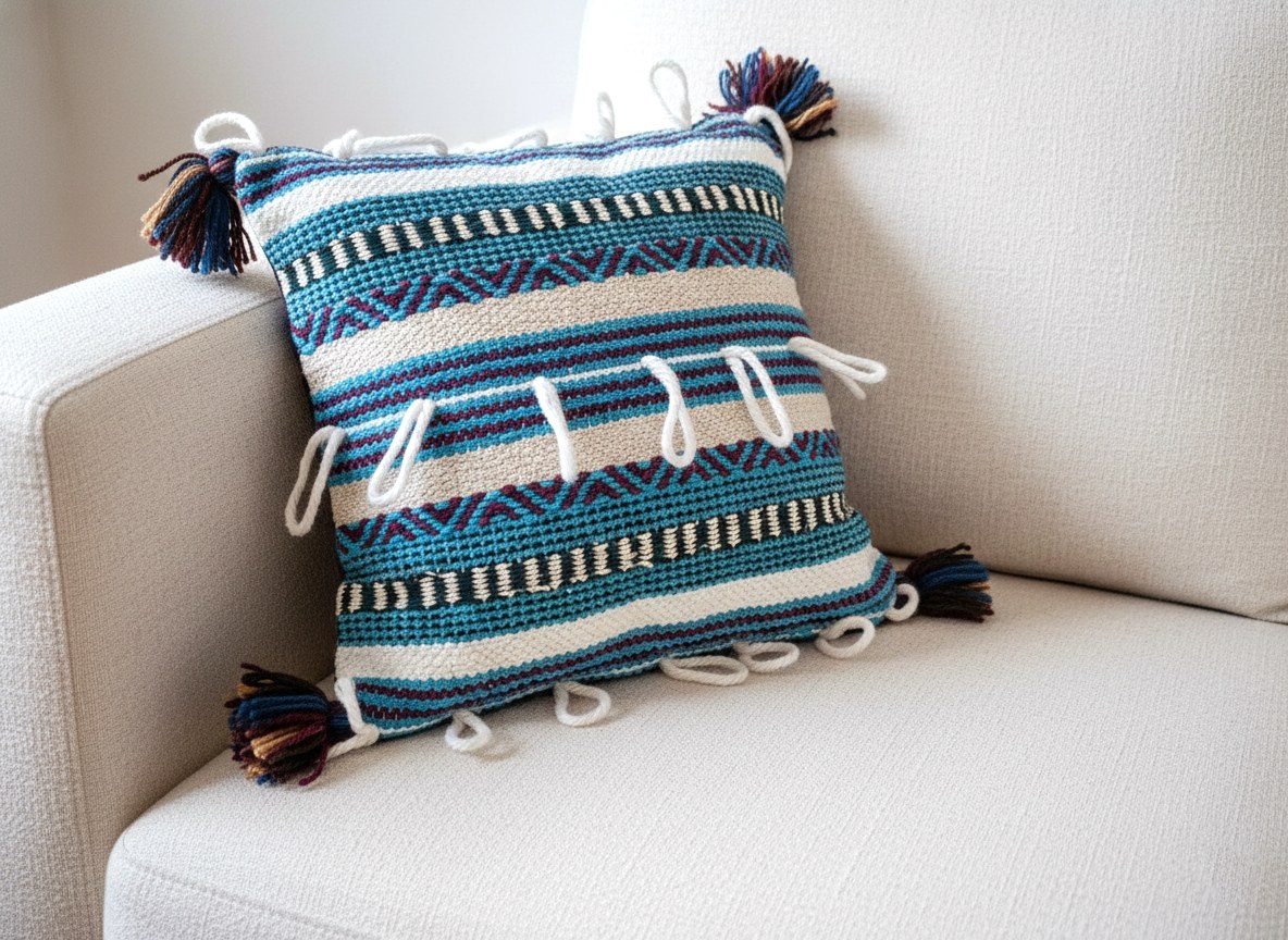 Almofada Balinesa algodão design étnico com tassel nas pontas 40cm