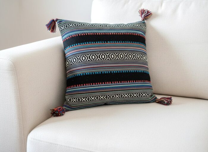 Almofada algodão design étnico color com tassel nas pontas 40cm