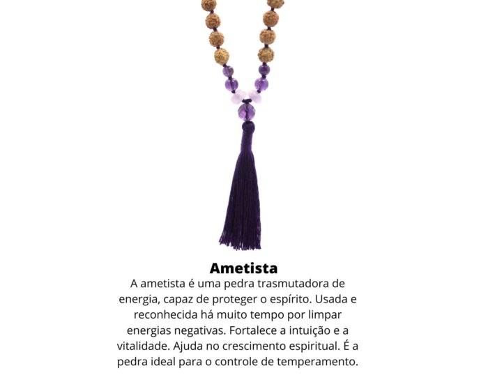 Japamala de Rudrakshas verdadeiras com pedras ametistas