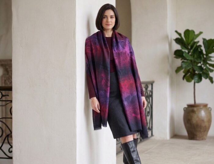 Pashimina indiana de cashmere 4 cores com estampa floral