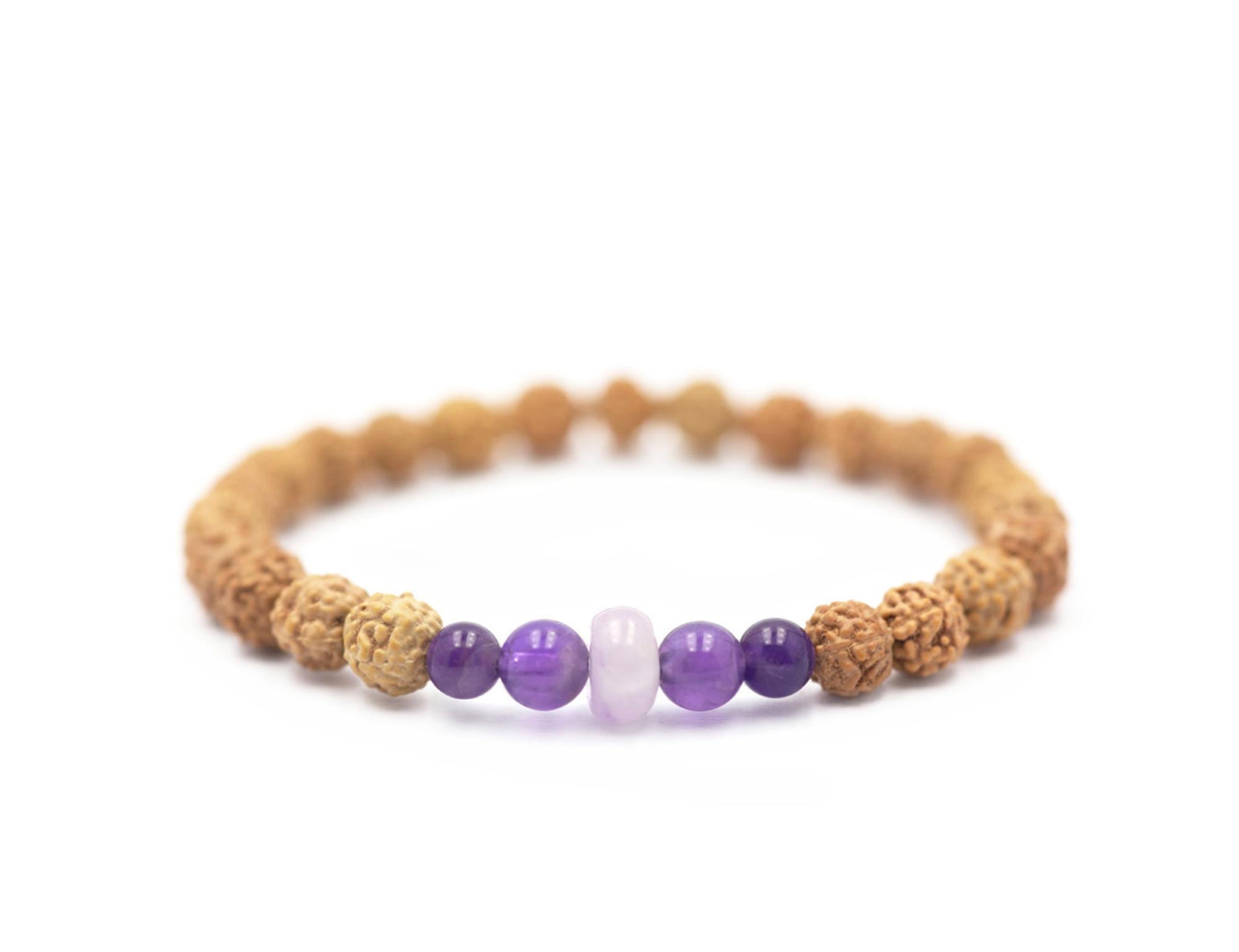 pulseira de Rudrakshas verdadeiras com pedras ametista