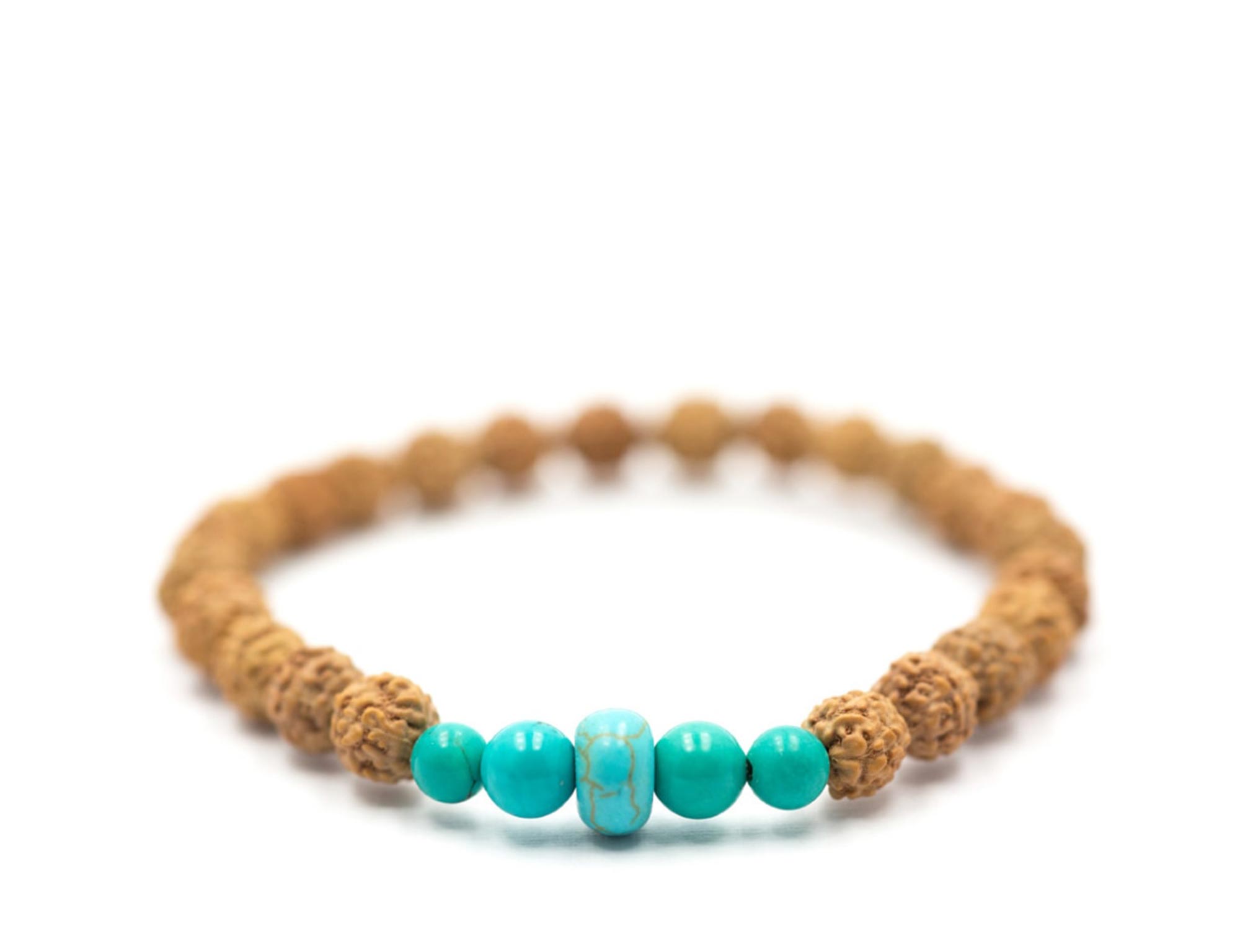 pulseira de Rudraksha com pedras turquesa