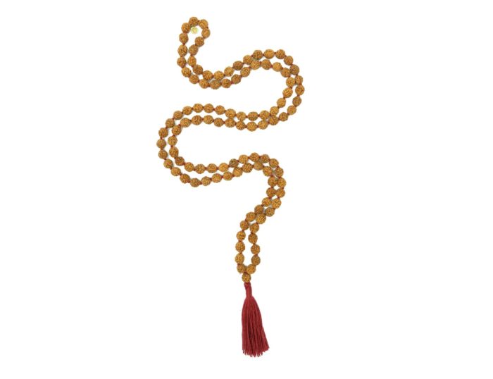 Japamala de Rudraksha original 108 contas com tassel vermelho