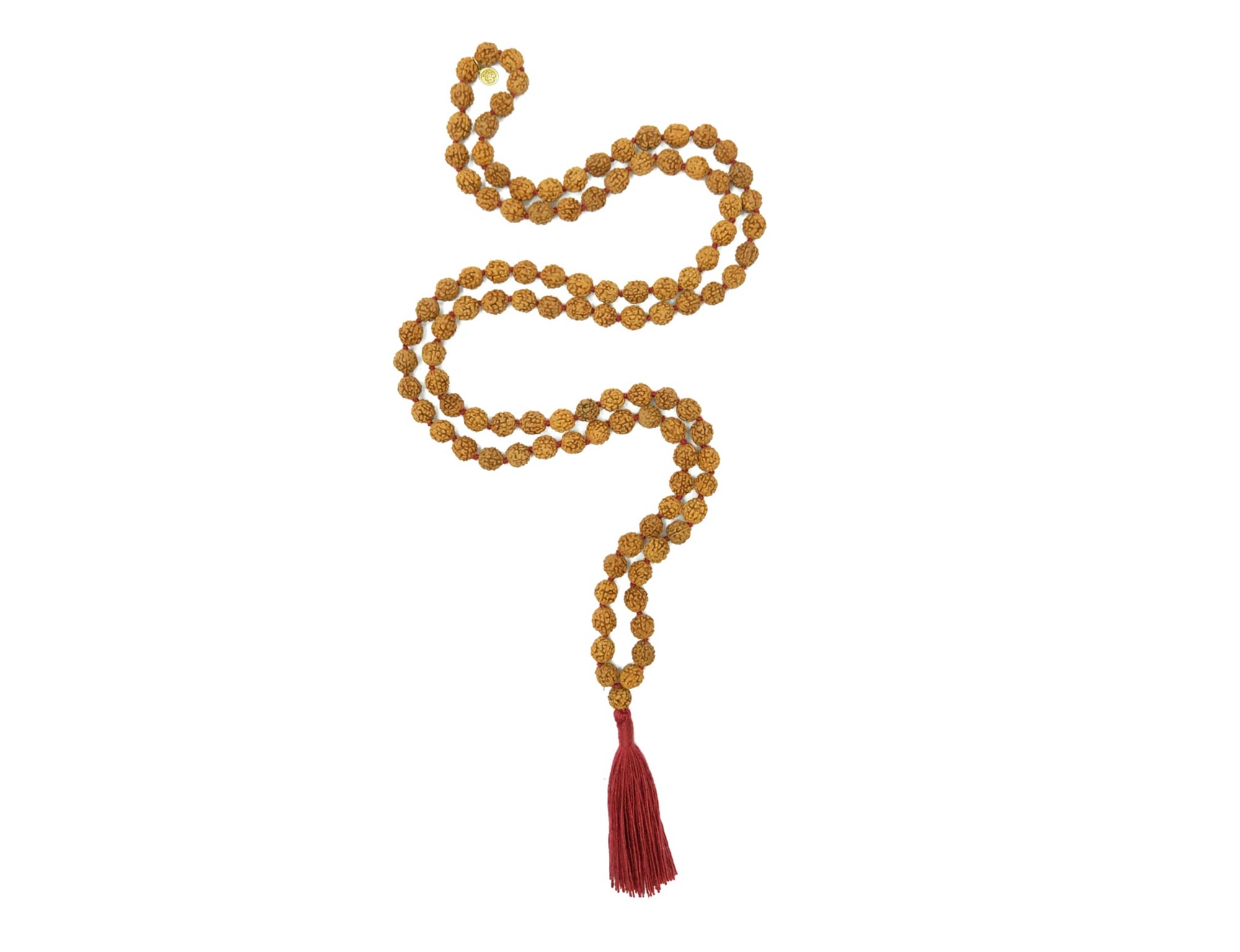 Japamala de Rudraksha original 108 contas com tassel vermelho
