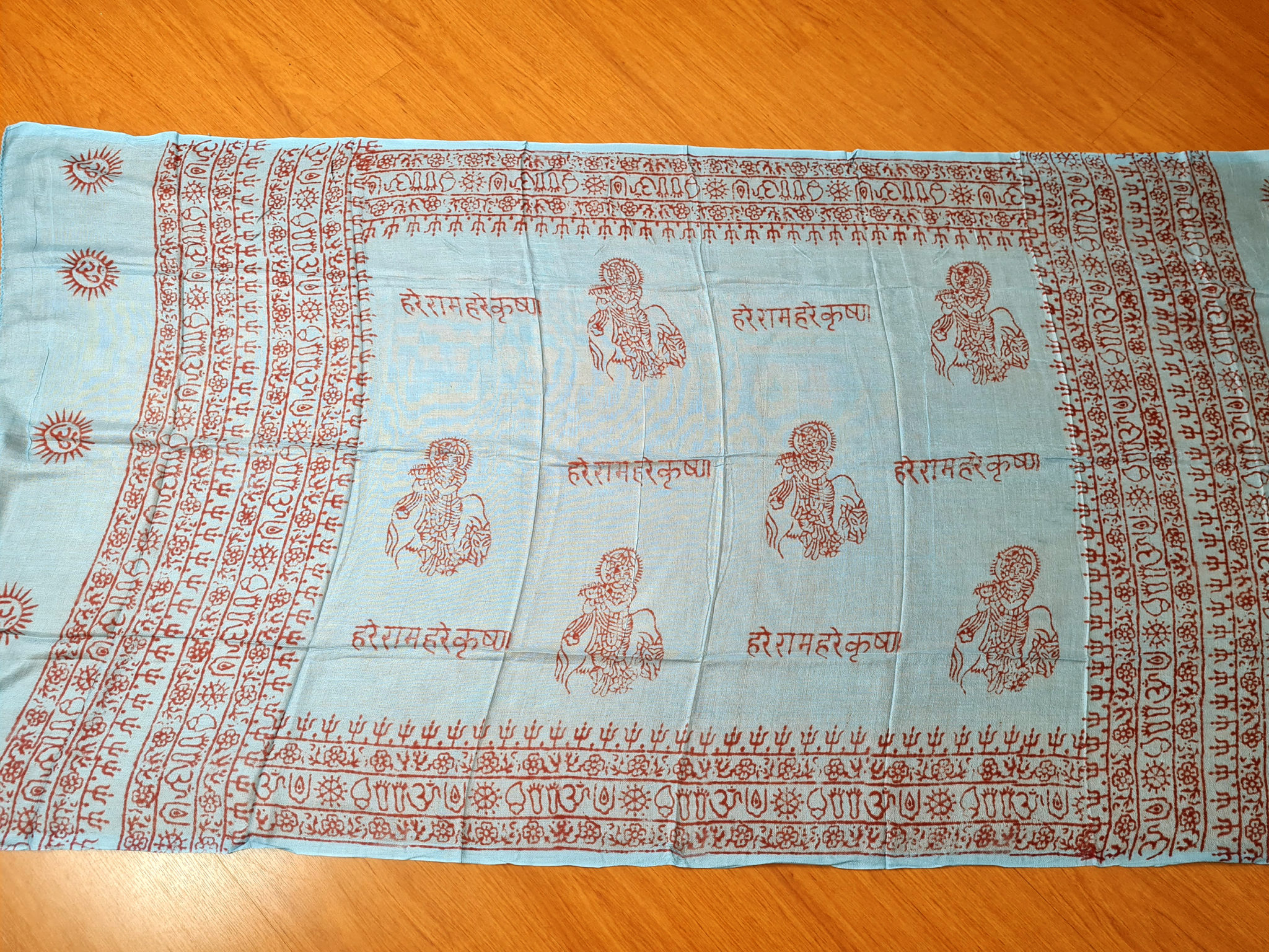 manto harinama (chadar de oração) Krishna azul claro