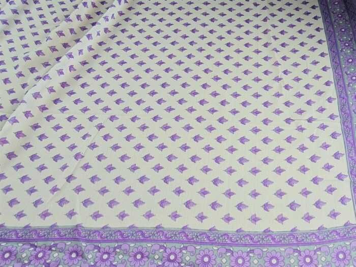 Sari indiano viscose com estampa arabescos e floral lilás
