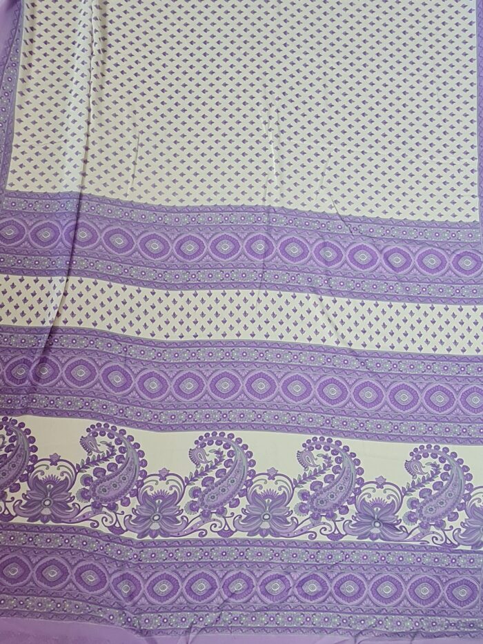 Sari indiano viscose com estampa arabescos e floral lilás