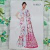 saree indiano viscose verde e branco arabescos florais