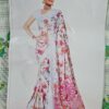 Sari indiano viscose com estampa floral verde e branco