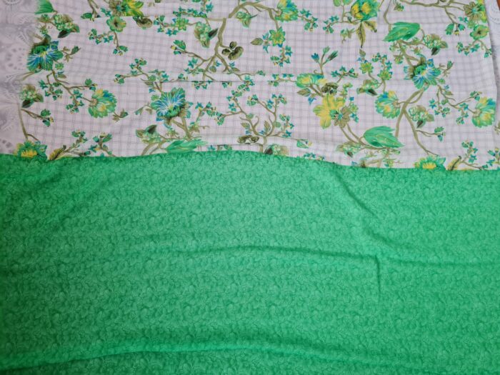 Sari indiano viscose com estampa floral verde e branco