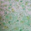 Sari indiano viscose com estampa floral verde e branco