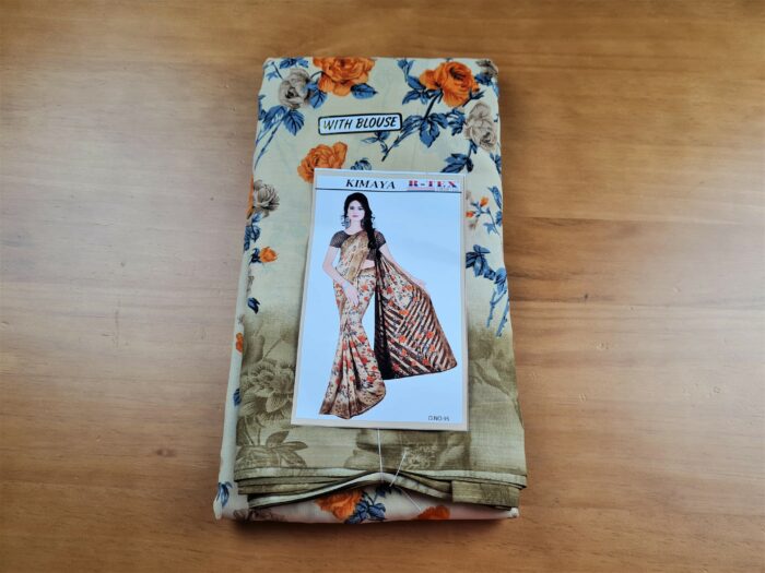 Sari indiano viscose com estampa floral bege e color