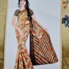 Sari indiano viscose com estampa floral bege e color