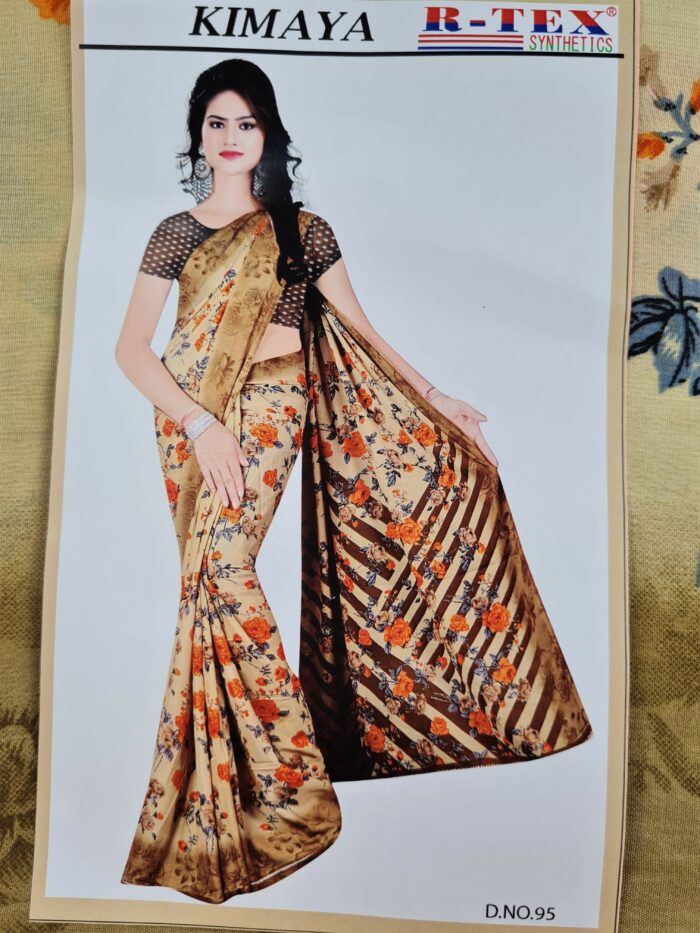 Sari indiano viscose com estampa floral bege e color