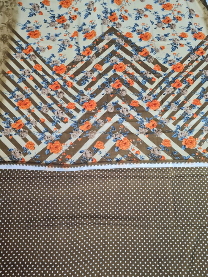 Sari indiano viscose com estampa floral bege e color