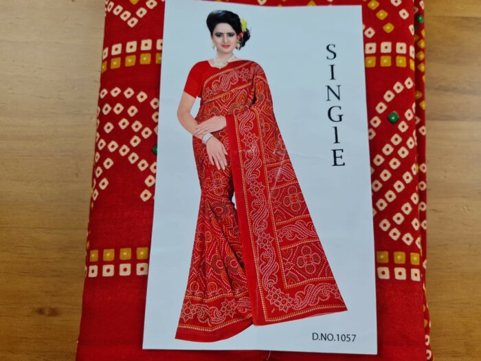 Sari indiano viscose com estampa arabescos e floral vermelho e color
