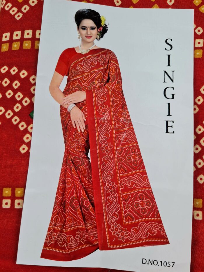 Sari indiano viscose com estampa arabescos e floral vermelho e color