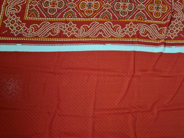 Sari indiano viscose com estampa arabescos e floral vermelho e color