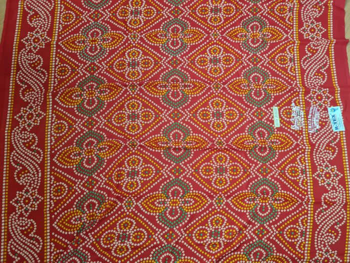 Sari indiano viscose com estampa arabescos e floral vermelho e color
