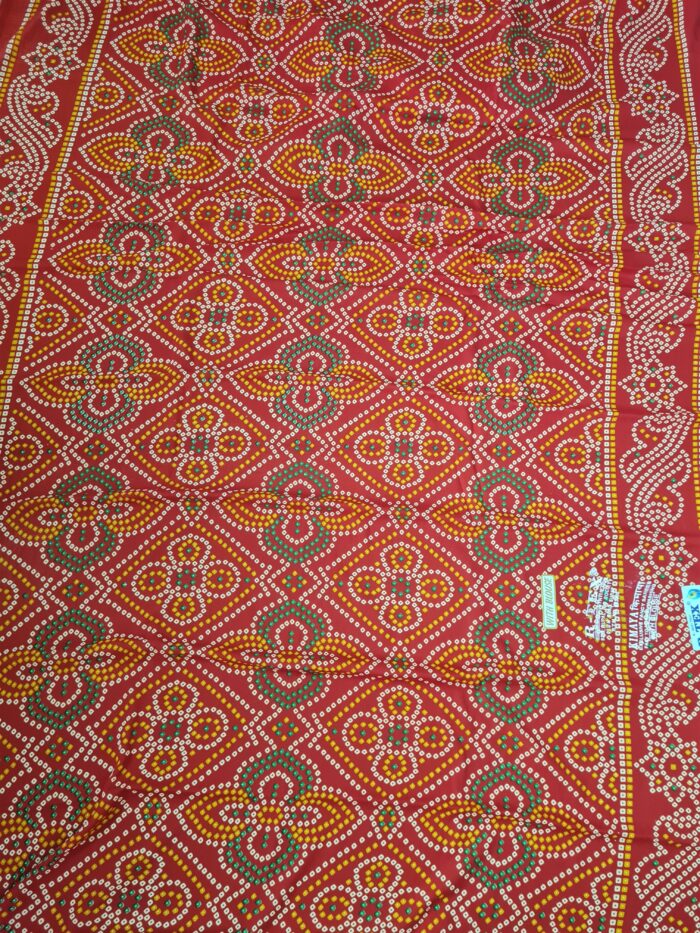 Sari indiano viscose com estampa arabescos e floral vermelho e color