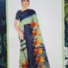 Sari indiano viscose com estampa floral verde e colorido