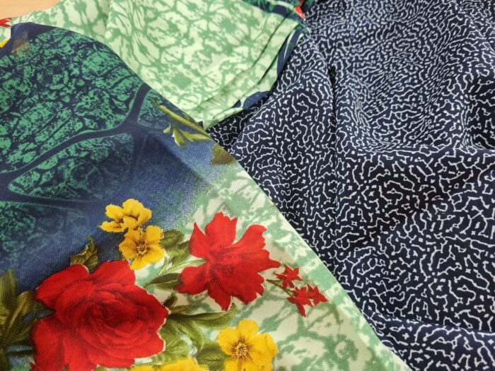 Sari indiano viscose com estampa floral verde e colorido