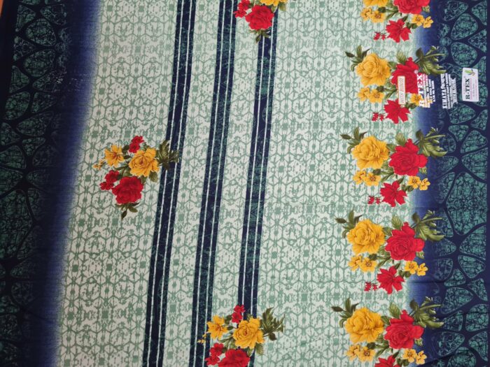 Sari indiano viscose com estampa floral verde e colorido
