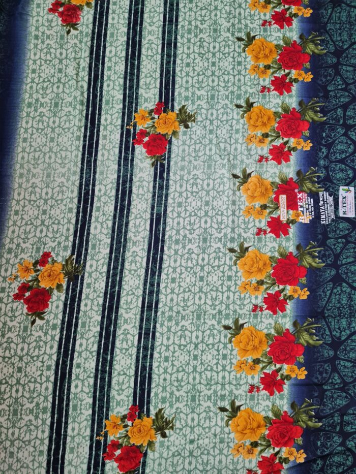 Sari indiano viscose com estampa floral verde e colorido